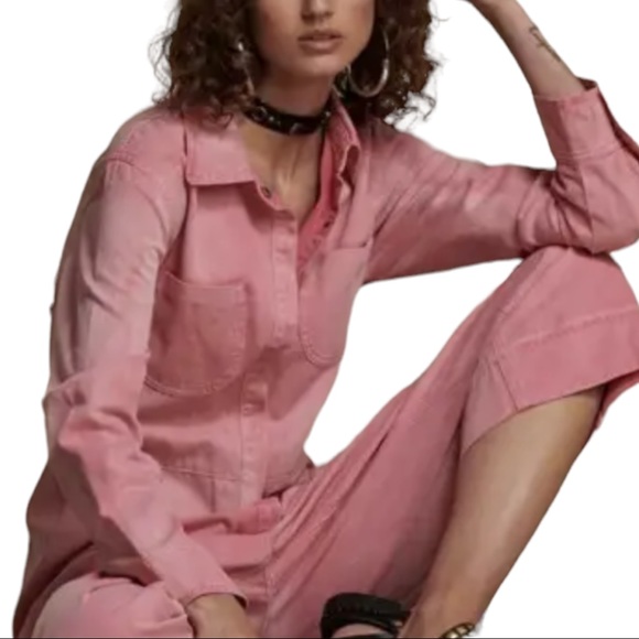 One Teaspoon x Free People Washed Pink XS Utility Denim Jumpsuit Coveralls - Picture 4 of 12